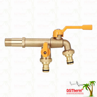 लंबे स्पॉट भारी शुल्क पीतल डबल आउटलेट नल विस्तार नल पीतल Bibcock 1/2 "* 3/4" * 3/4 "