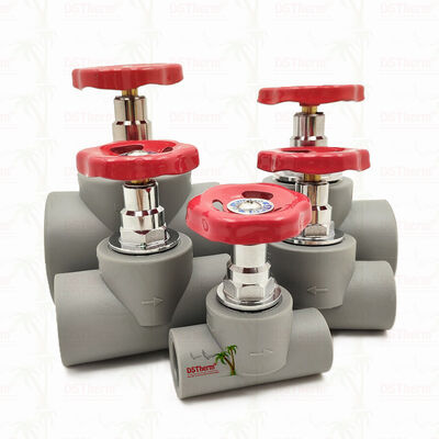 ग्रे क्रोम प्लेटेड पीपीआर स्टॉप वाल्व ब्रास कार्ट्रिज ग्लोबल वाल्व 20-110 मिमी के साथ