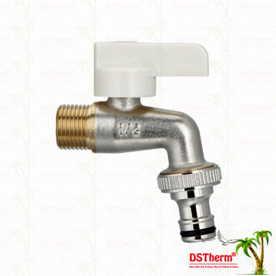 अनुकूलित सामग्री और 1/2 "* 3/4" विनिर्देश के साथ एर्गोनोमिक सफेद प्लास्टिक हैंडल Bibcock नल